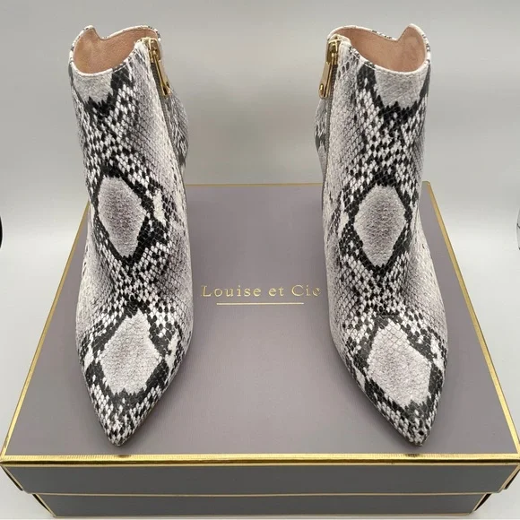 LOUISE ET CIE SID Black White Snake POINTY TOE BOOTS Womens Size 7 - Picture 2 of 12